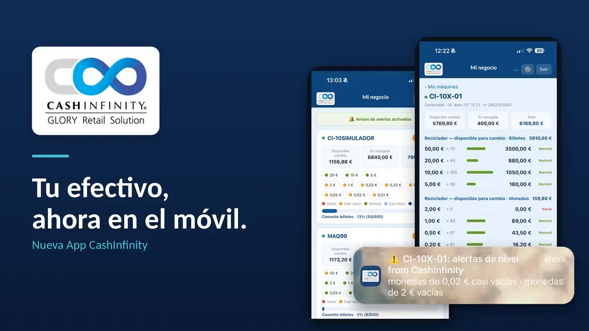 App CashInfinity mostrando el estado del cajón inteligente en el móvil